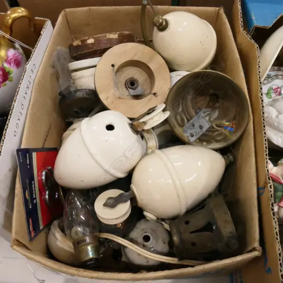 BOX LOT CERAMIC WEIGHTS, SWITCHES ETC