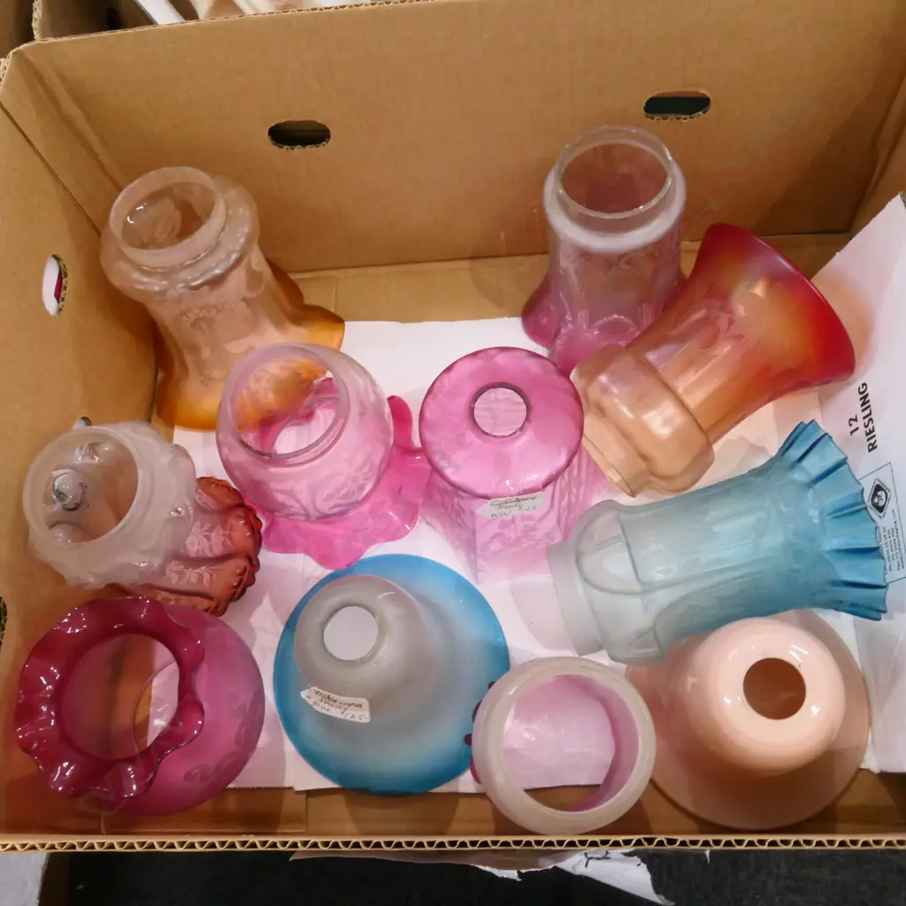 BOX LOT COLOURED VICTORIAN / EDWARDIAN SHADES Image 1++