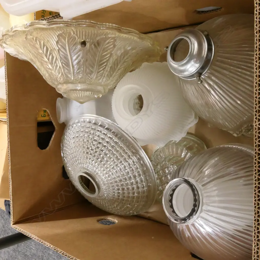 BOX LOT VINTAGE PRESSED GLASS FITTINGS  Image 1++