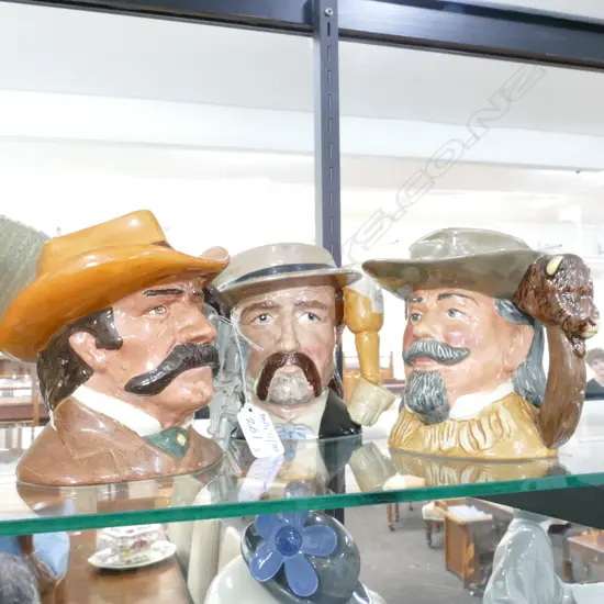 3 R. DOULTON WILD WEST COLLECTION CHARACTER JUGS; BUFFALO BILL, WYATT EARP, WILD BILL HICKOCK; 