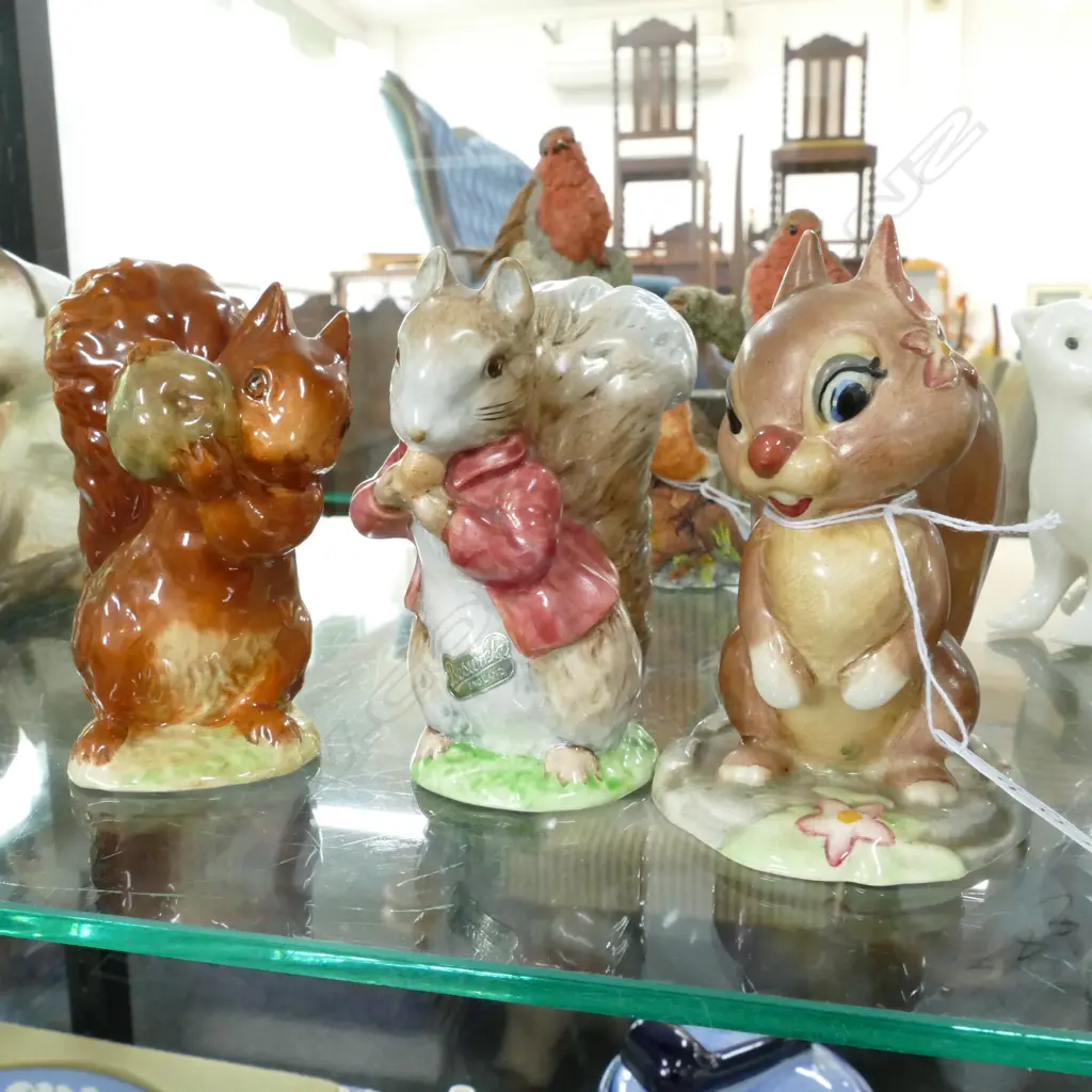 3 BESWICK SQUIRREL FIGURINES; BEATRIX POTTER TIMOTHY TIPTOES; SQUIRREL NUTKIN, HAZEL NUT  Image 1++