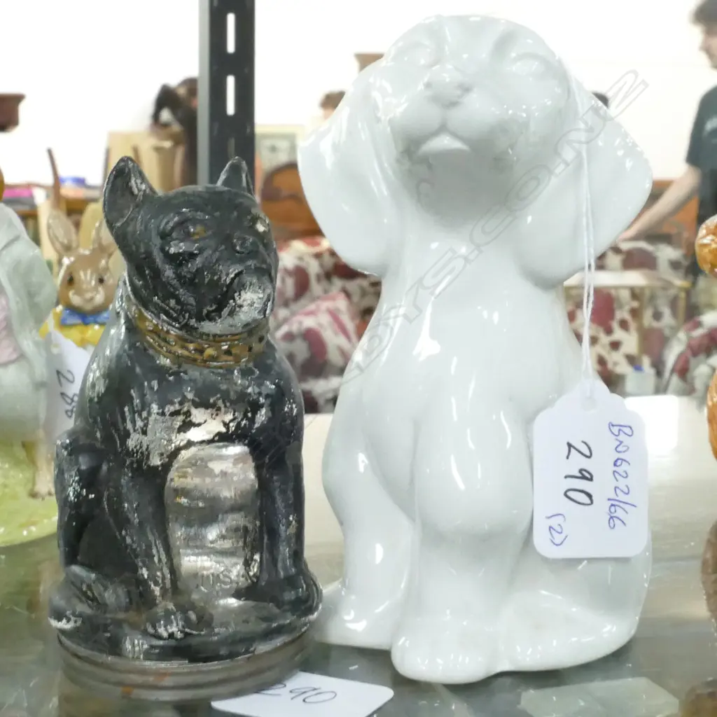  ITALIAN WHITE PORCELAIN + AMERICAN NOVELTY GLASS DOG JAR Image 1++
