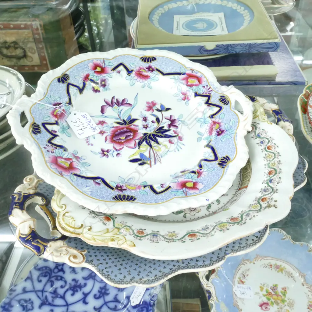 3 VICTORIAN DOUBLE HANDED SERVING PLATES Image 1++