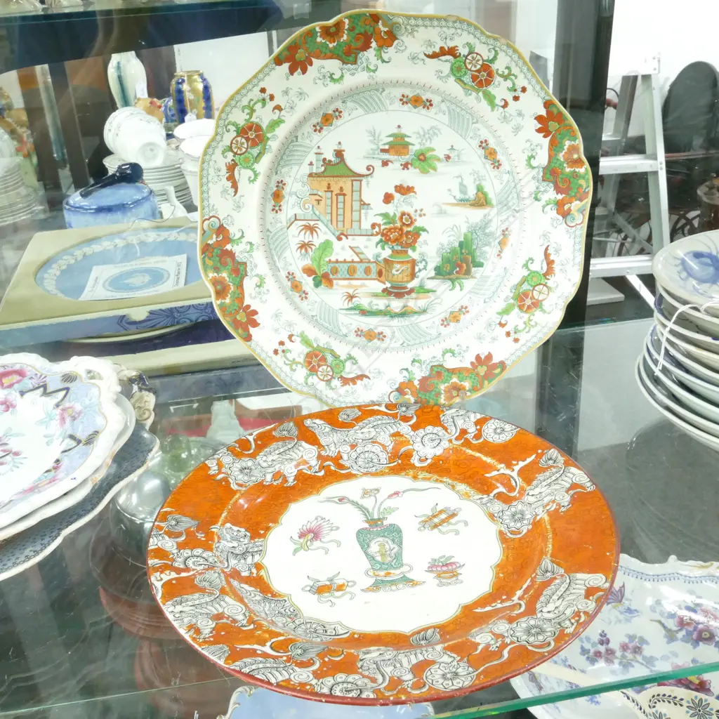 2 ORANGE VICTORIAN PLATES; ASHWORTH AND 'PENANG' 260MM DIA Image 1++