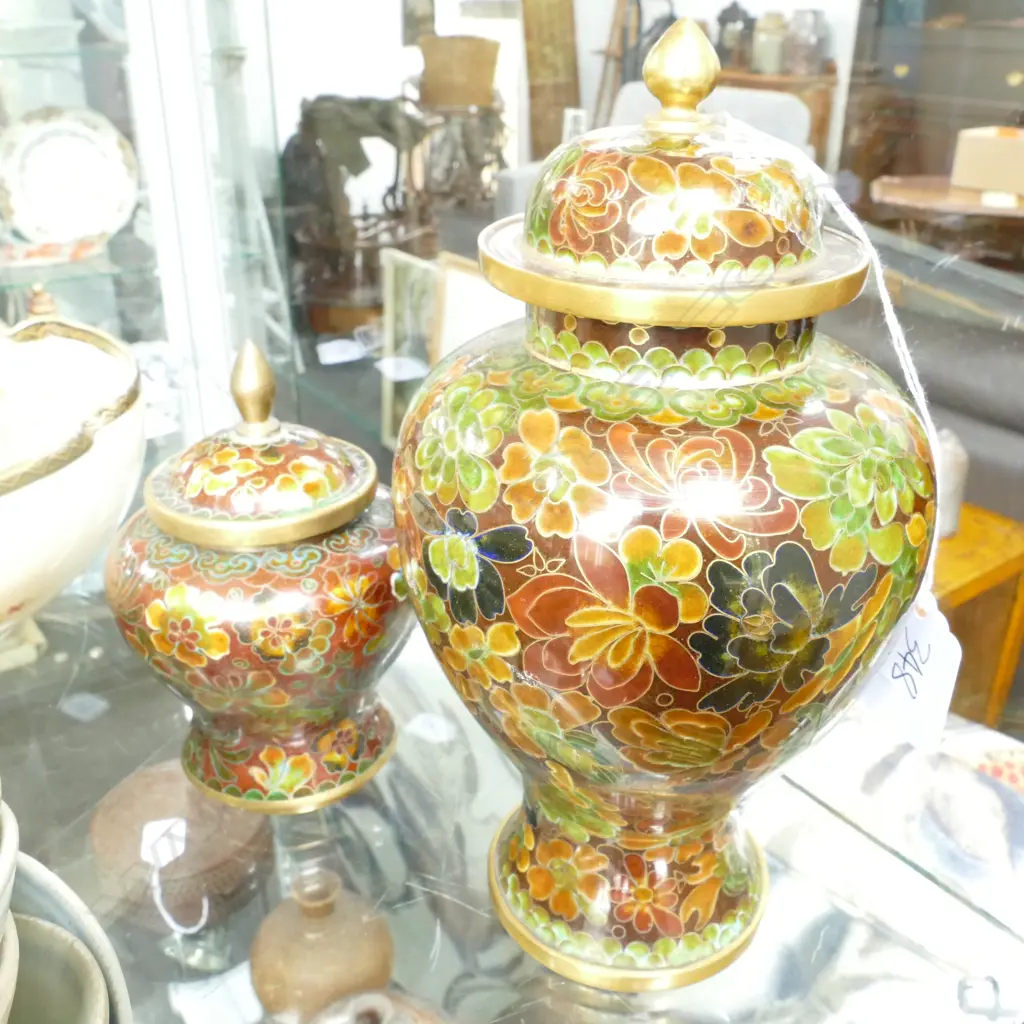 2 CLOISONNE LIDDED JARS H 200 MM Image 1++