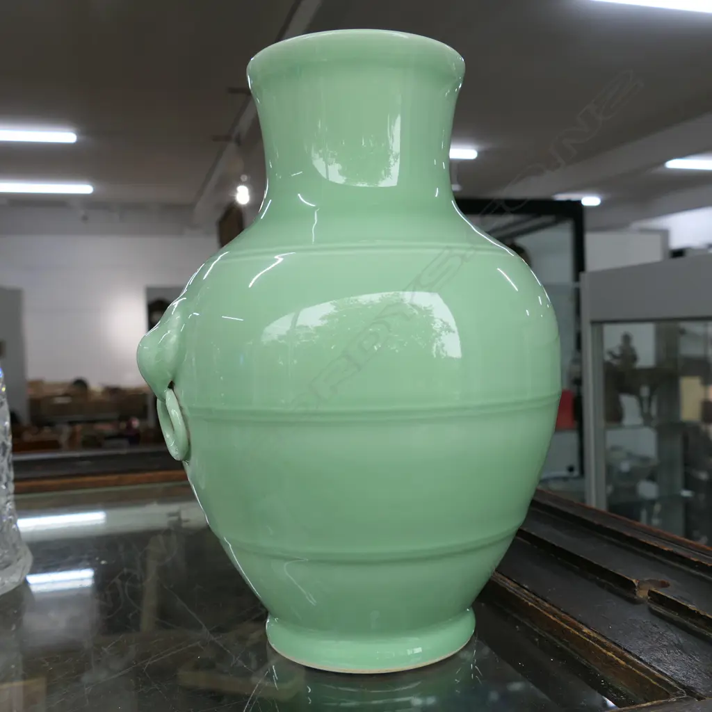 CHINESE PALE CELADON VASE WITH SEAL MARK UNDER THE BASE. H.300mm Image 1++