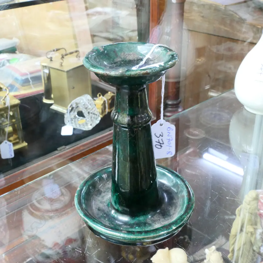 CHINESE PROVINCIAL OIL LAMP STAND GREEN GLAZED Image 1++
