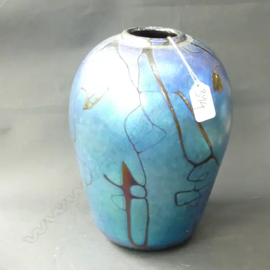GARRY NASH IRREDESCENT OVOID VASE SIGNED DATED 96