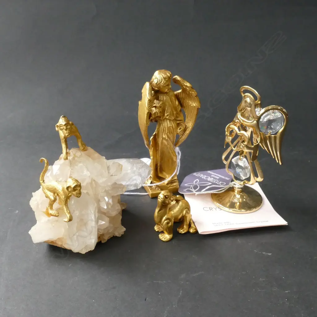 LOT 2 GILDED MONKEYS ON QUARTZ + OTHER FIGURES H 90 MM Image 1++
