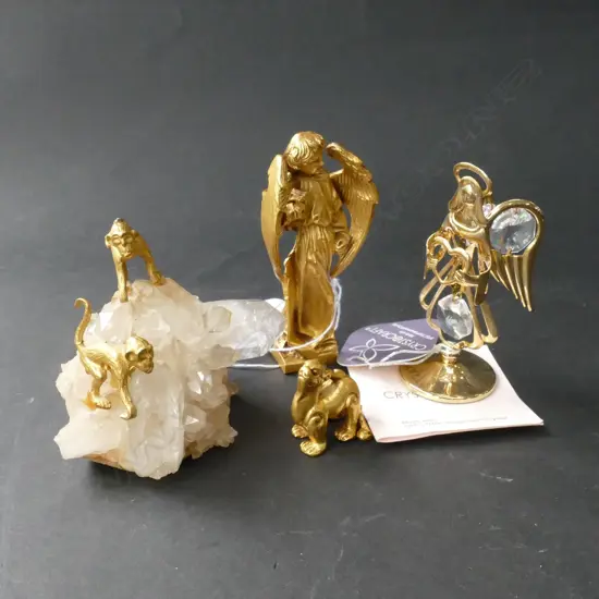 LOT 2 GILDED MONKEYS ON QUARTZ + OTHER FIGURES H 90 MM