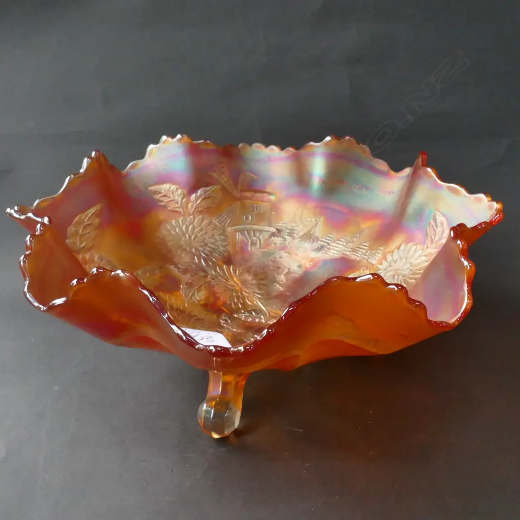 CARNIVAL GLASS BOWL WITH WINDMILL DECORATION DIA 270MM 1816 Image 1++