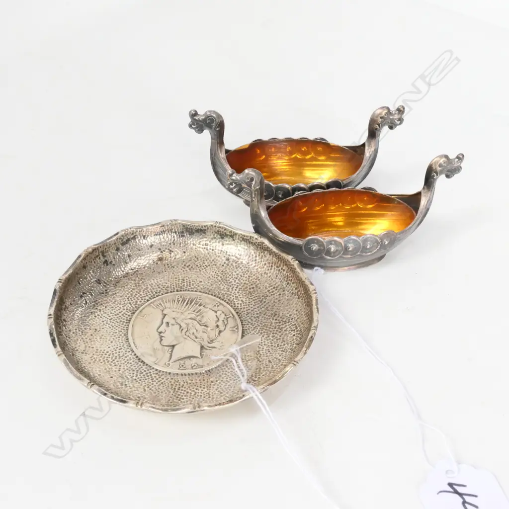 PR STERLING VIKING BOAT SALTS + STERLING LIBERTY DISH Image 1++