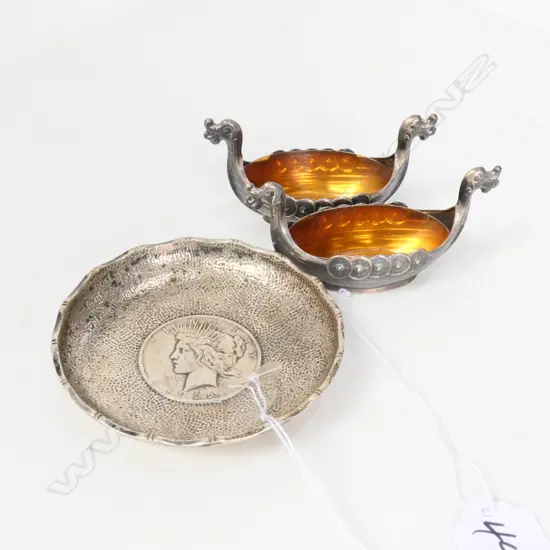 PR STERLING VIKING BOAT SALTS + STERLING LIBERTY DISH
