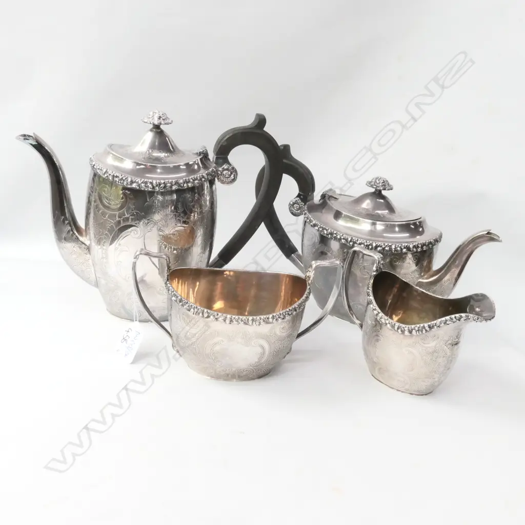 ENGLISH ORNATE SILVER PLATED 4 PIECE TEA & COFFEE SERVICE 18845  Image 1++