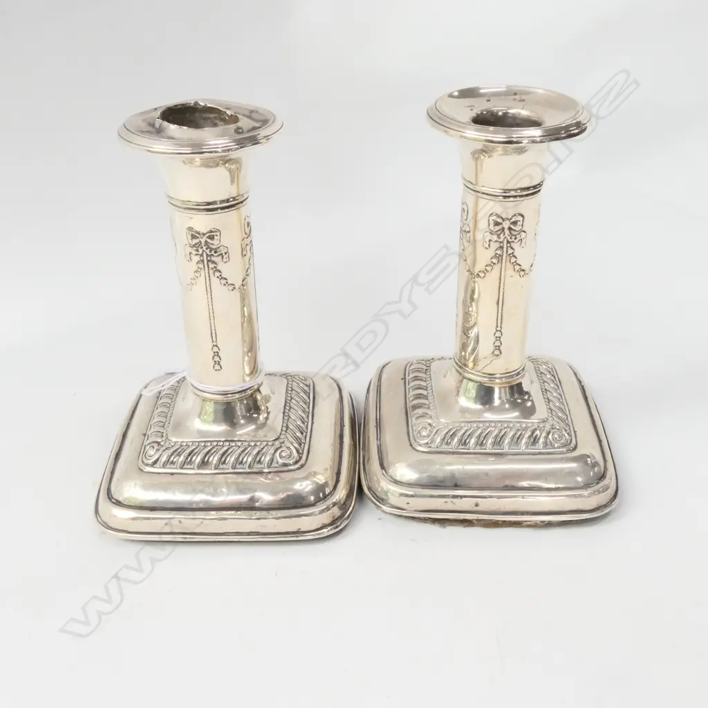 PAIR OF WEIGHTED STG SILVER CANDLESTICKS, BIRMINGHAM 1906 120MM H Image 1++