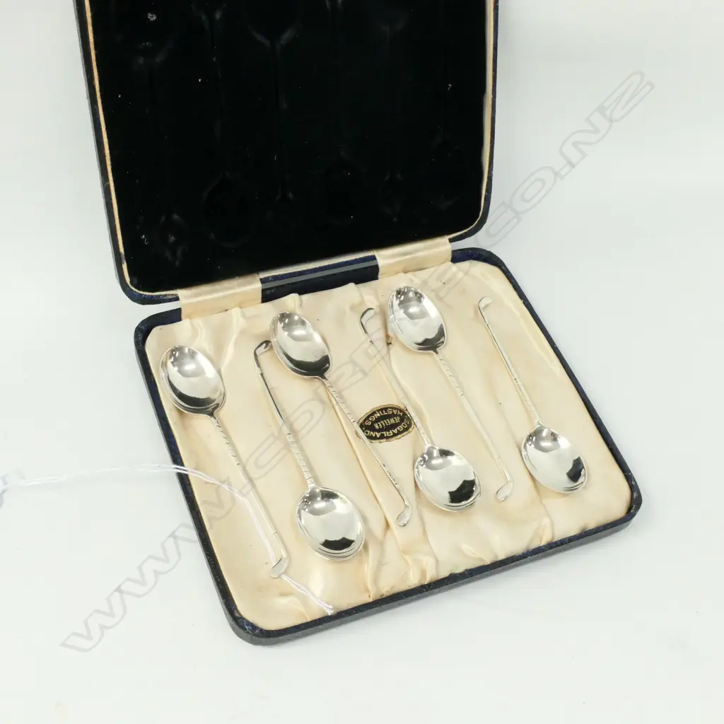 S/SILVER 6 GOLFING TEASPOONS W&H BIRMINGHAM 1953 IN CASE Image 1++