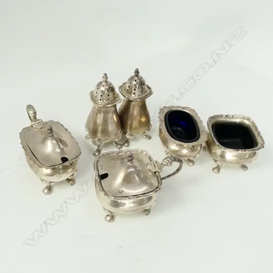 6 STG SILVER PCES; PR SALTS, PR SHAKERS, PR MUSTARD POTS, BIRMINGHAM 1952