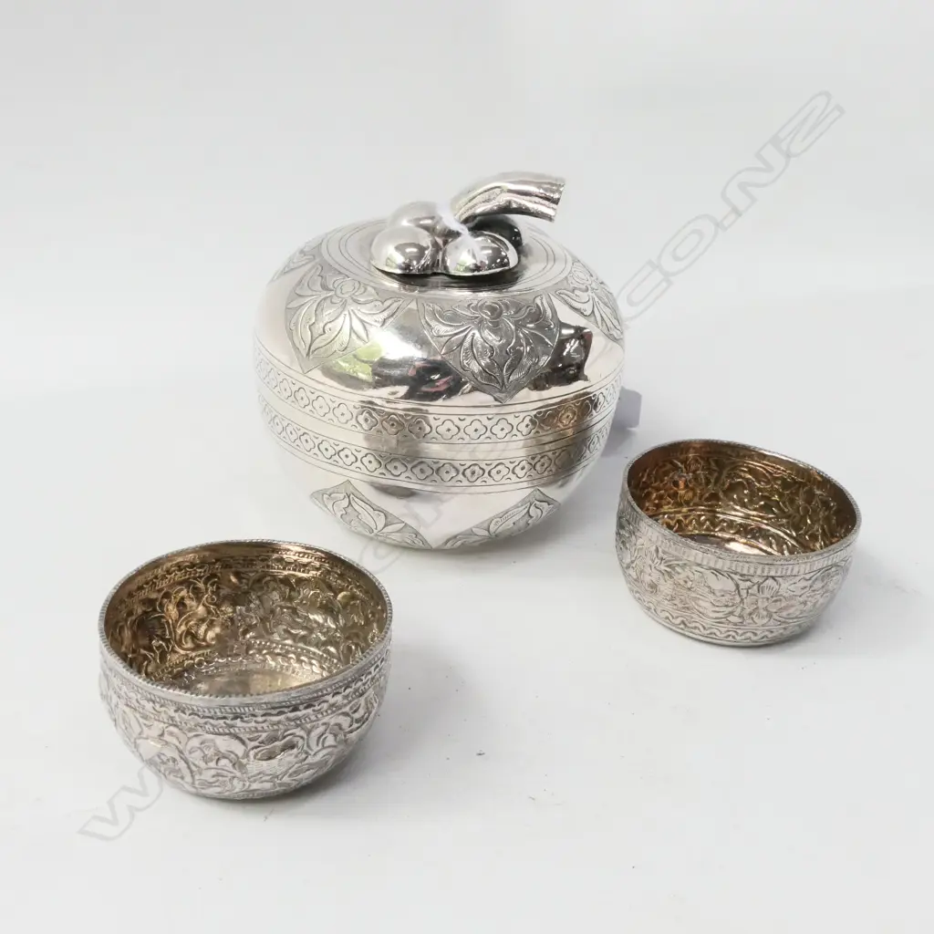 EASTERN SILVER LIDDED BOWL & 2 SMALLER... Image 1++