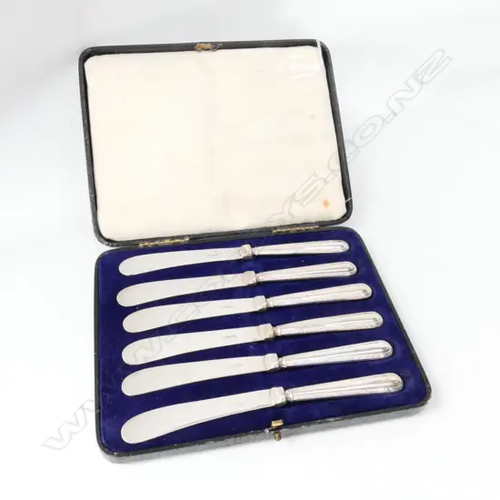 STG HANDLED SET 6 PLATE KNIVES / THREAD & BOW PATTERN - SHEFFIELD 1927 
