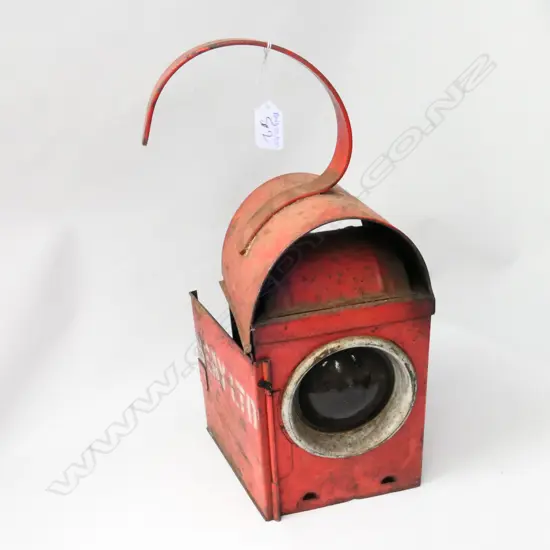 'DEFIANCE' VINTAGE RED ENAMEL LANTERN