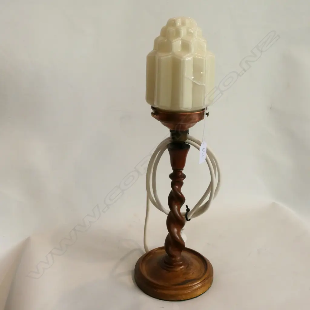 OAK BARLEY TWIST LAMP WITH DECO SHADE H 470 MM Image 1++