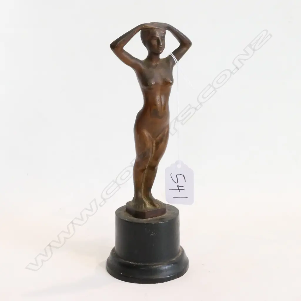 1940's BRONZE STANDING NAKED WOMAN HANDS ON HEAD H.125 Image 1++
