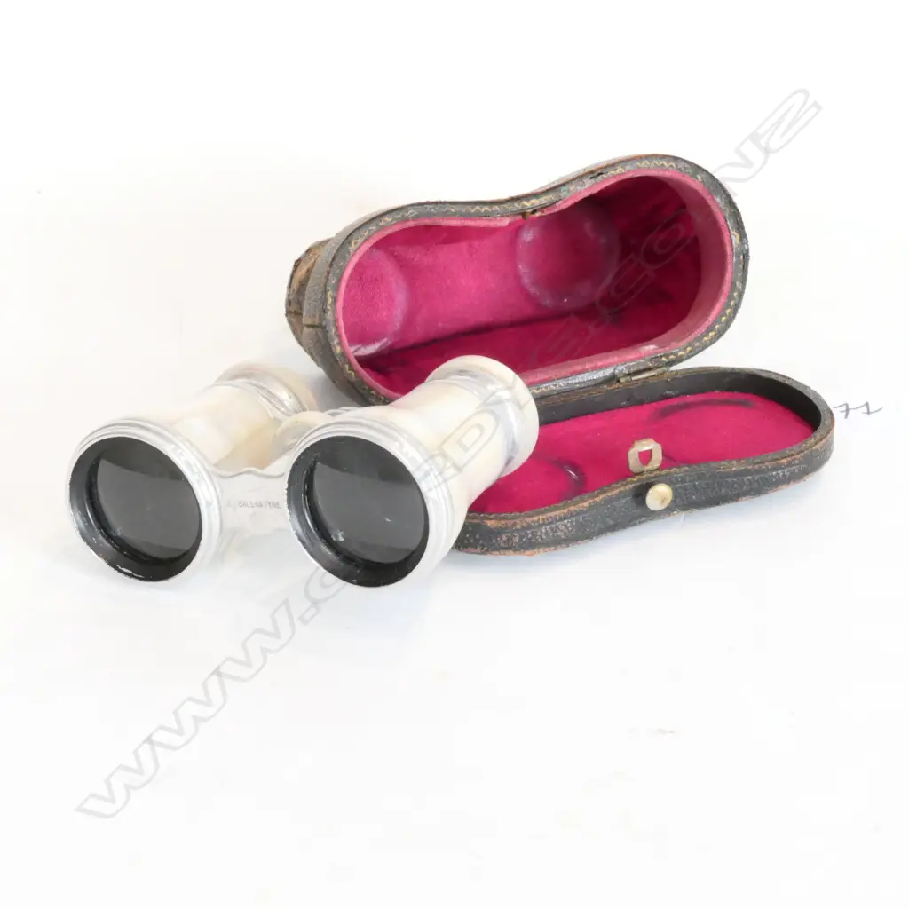ANTIQUE J. BALLANTINE BINOCULRS IN ORIG LEATHER CASE Image 1++