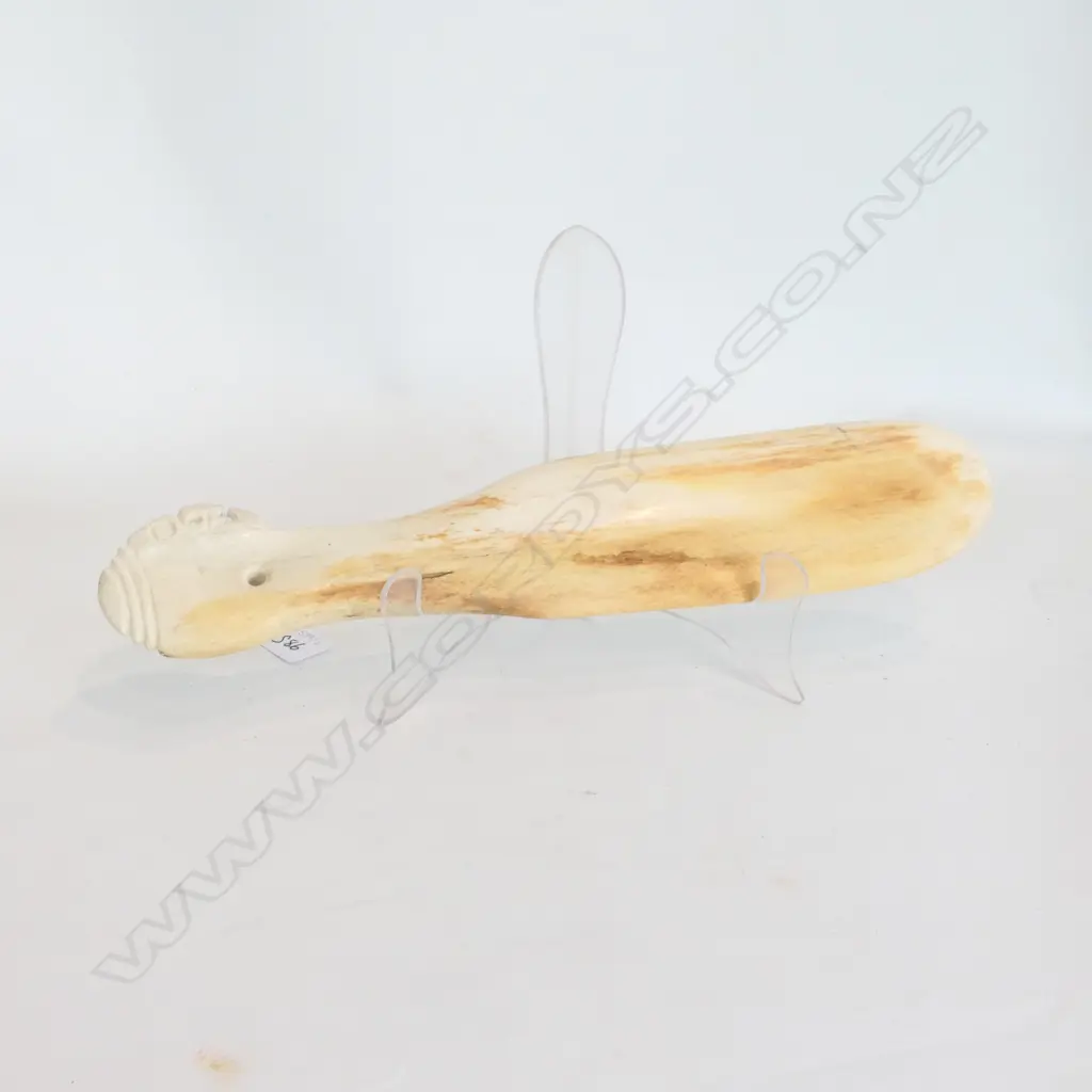 20thC MAORI CARVED WHALE BONE PATU, L. 370MM Image 1++