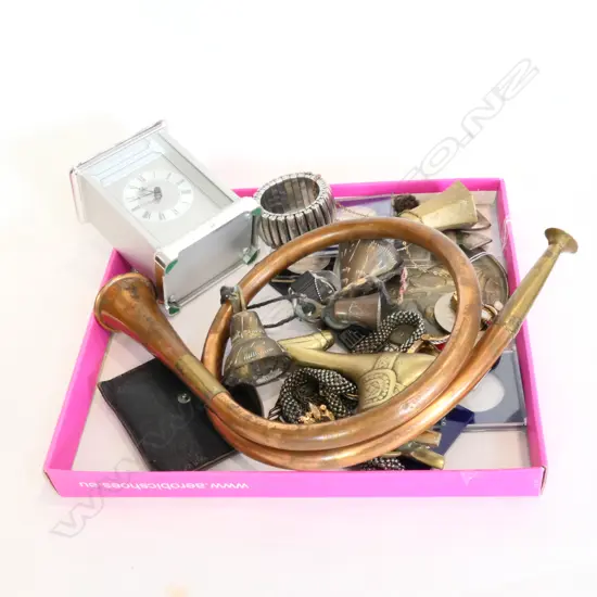 MISC COINS, JEWELLERY, HUNTING HORN ETC
