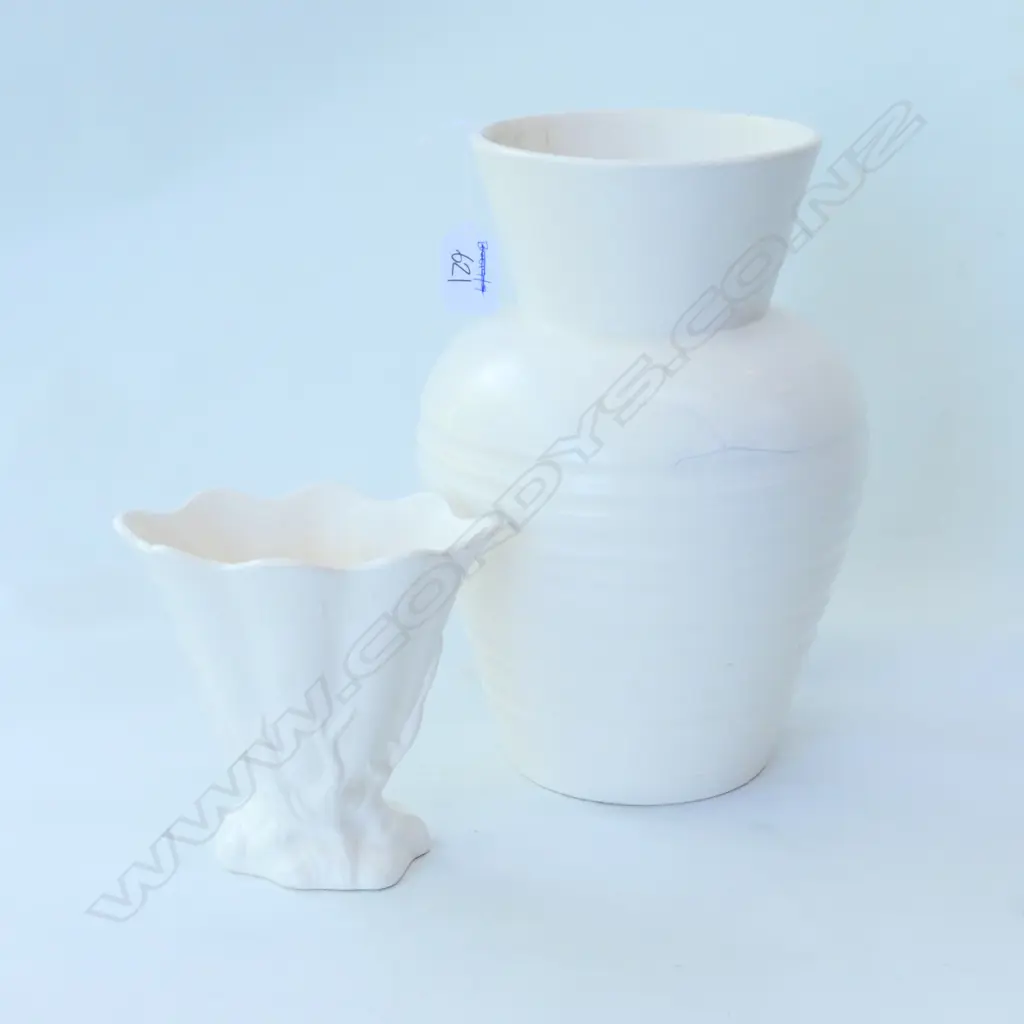 2 CROWN LYNN WHITE VASES TALLEST 270MM H Image 1++