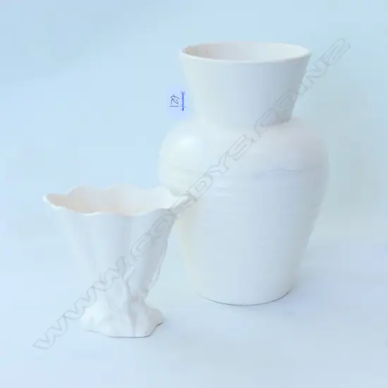 2 CROWN LYNN WHITE VASES TALLEST 270MM H