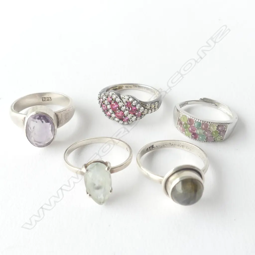 FIVE ASSORTED S/SILVER & GEMSTONE RINGS, 15GM TOTAL Image 1++