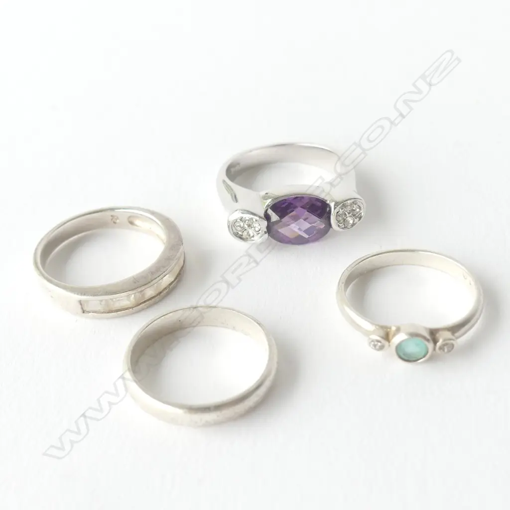 4 ASSORTED S/SILVER RINGS, 14GM TOTAL Image 1++
