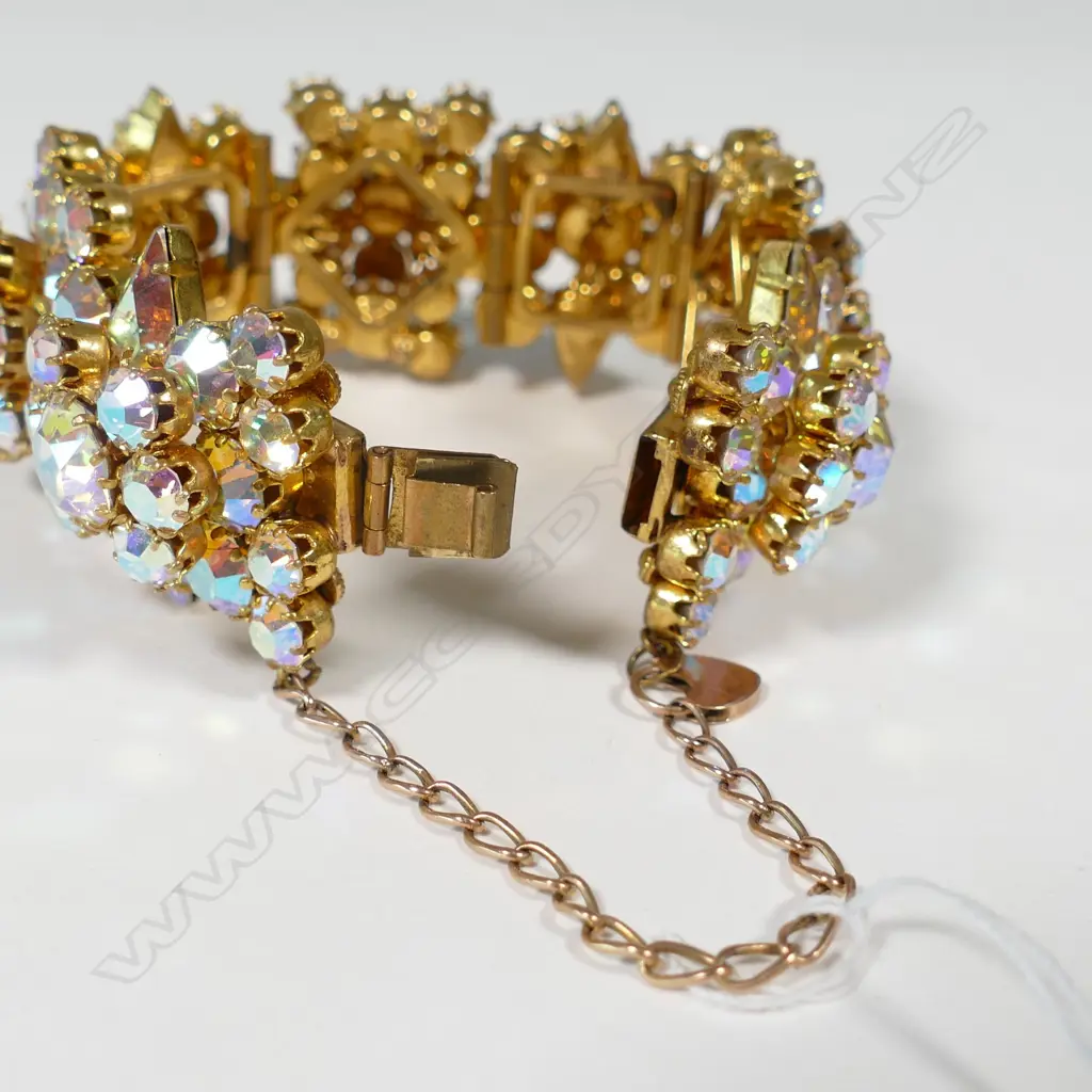 ELABORATE DIAMANTE BRACELET WITH 9CT GOLD SAFETY CHAIN (AF) CLASP FAULTY Image 1++
