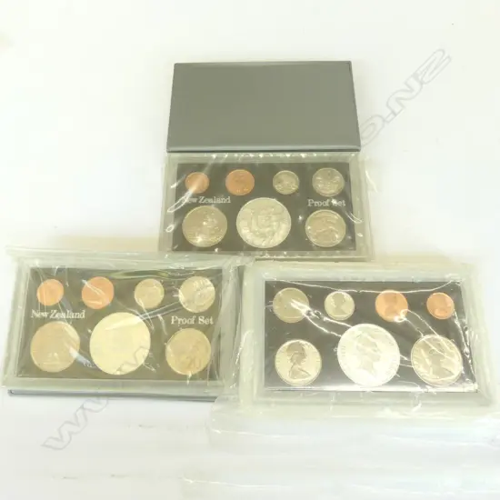 3 NZ PROOF SILVER COIN SETS 1980'S