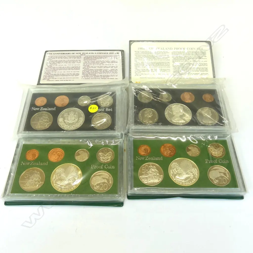 4 NZ PROOF SILVER COIN SETS 1980'S Image 1++