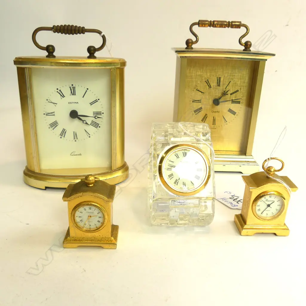  4 ASST CARRIAGE CLOCKS 2 MINIATURE ONE CRYSTAL Image 1++