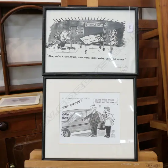 TWO ORIGINAL INK CARTOONS