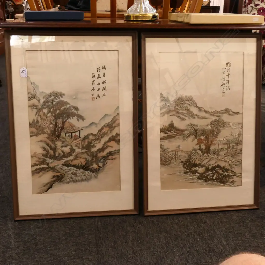 2 FRAMED JAPANESE EMBROIDERIES 720MM H 490MM W Image 1++