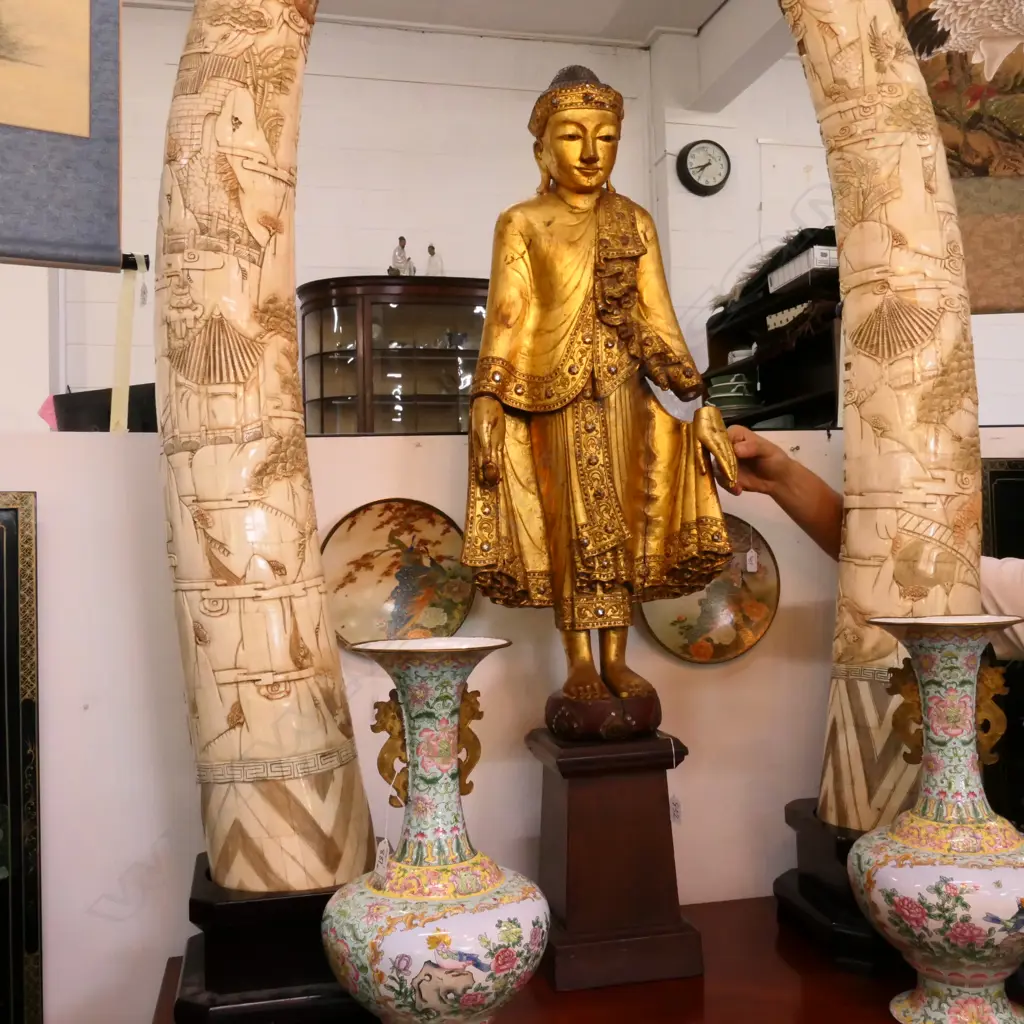 CARVED GILDED STANDING BUDDHA H1220 MM Image 1++