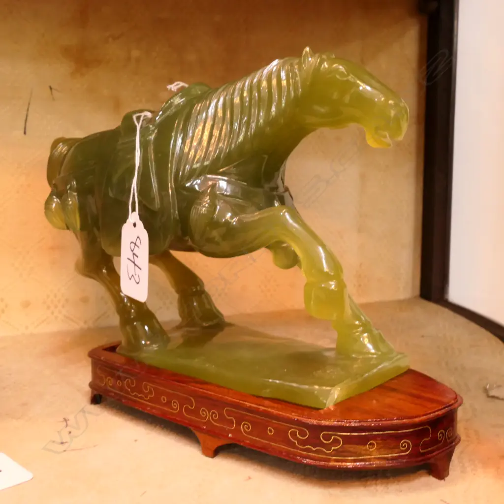 JADE STYLE HORSE ON STAND  L 220 MM Image 1++