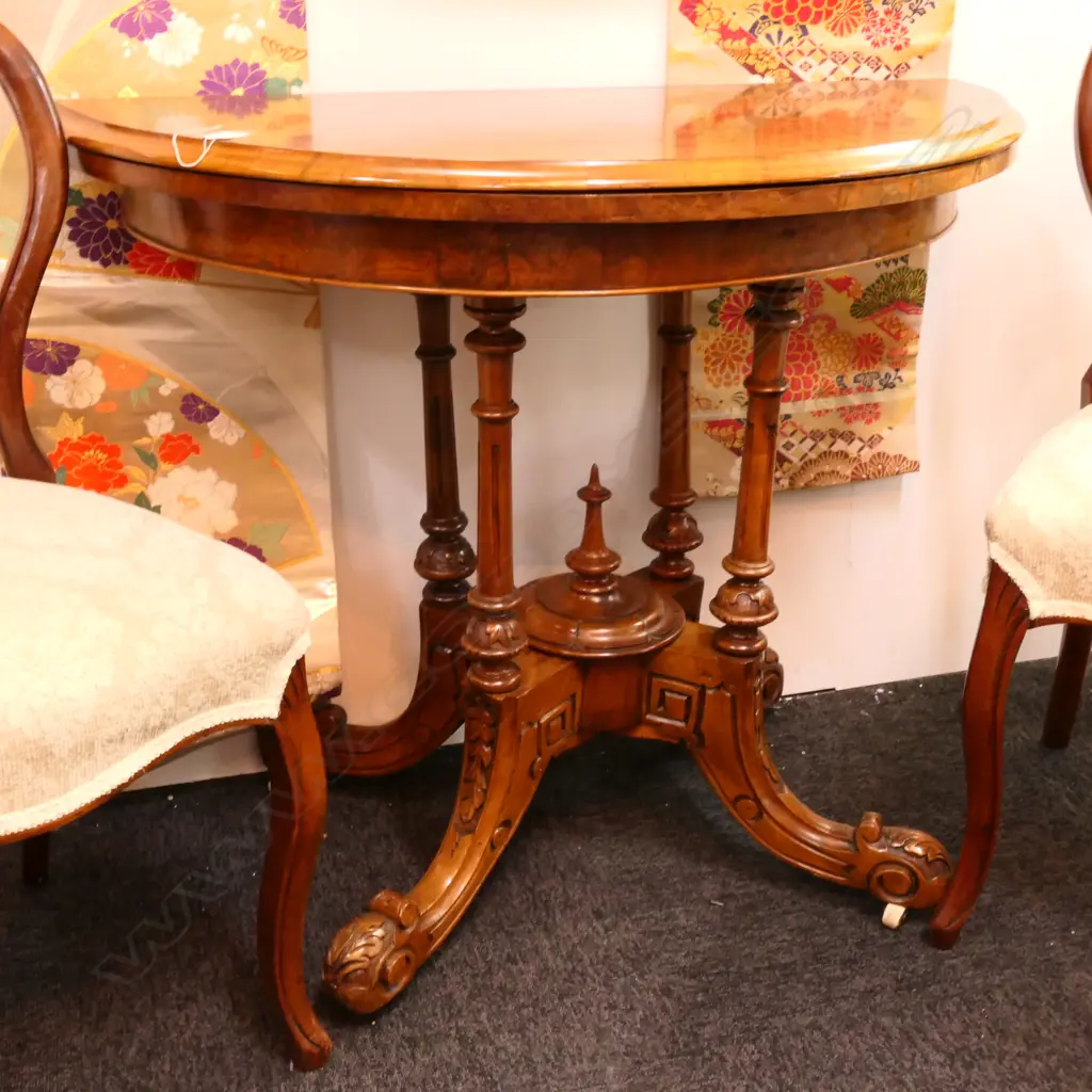 VICTORIAN WALNUT DEMI-LUNE CARD TABLE W. 920MM Image 1++