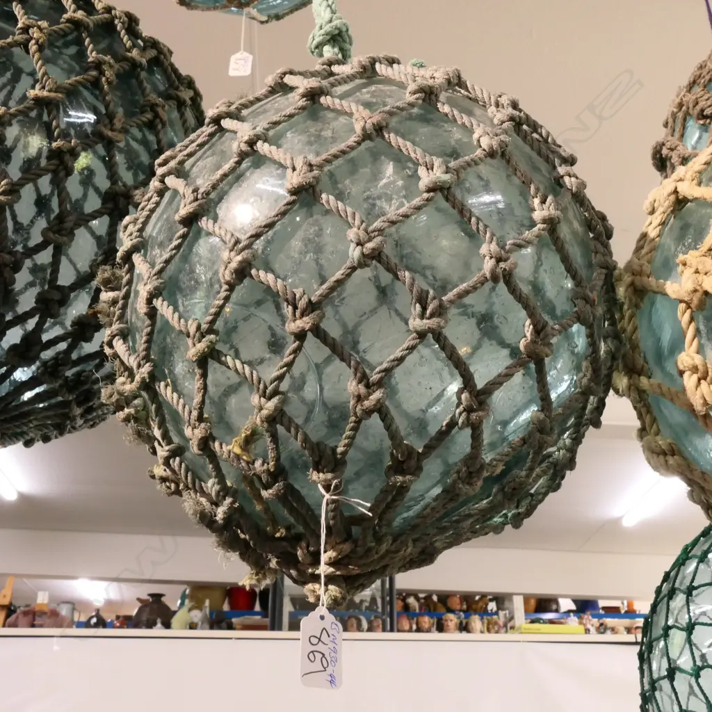 OLD GLASS FISHING FLOAT WITH NETTING... Image 1++