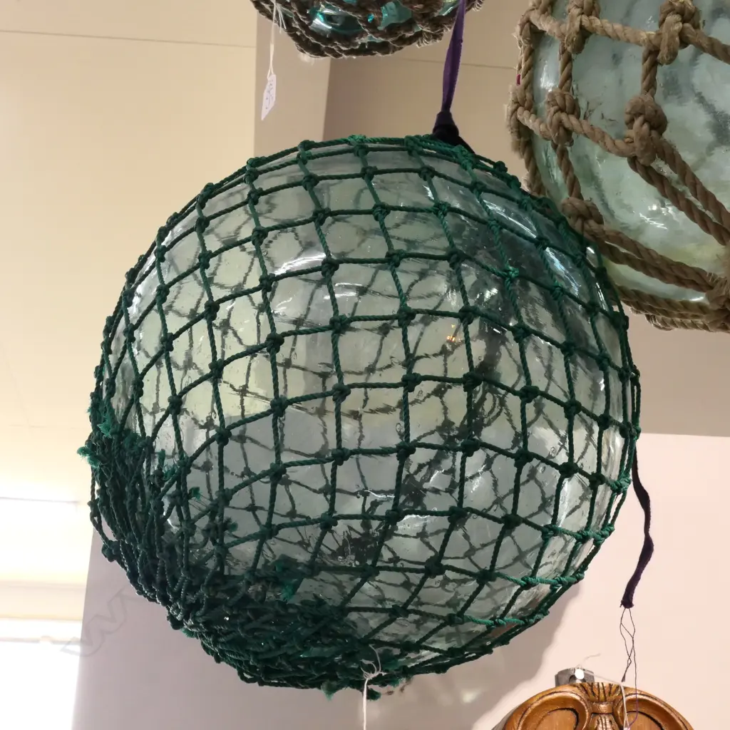 OLD GLASS FISHING FLOAT WITH NETTING... Image 1++