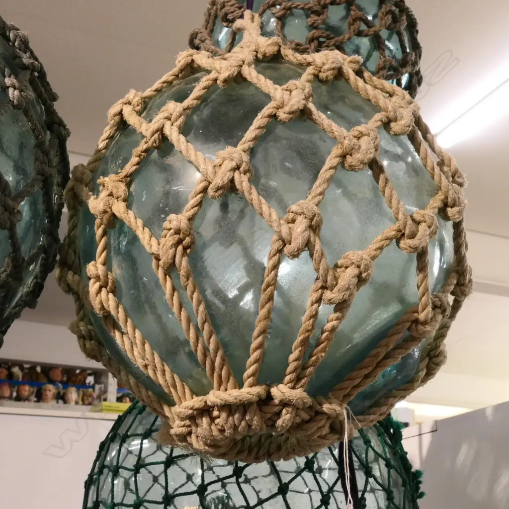 OLD GLASS FISHING FLOAT WITH NETTING... Image 1++