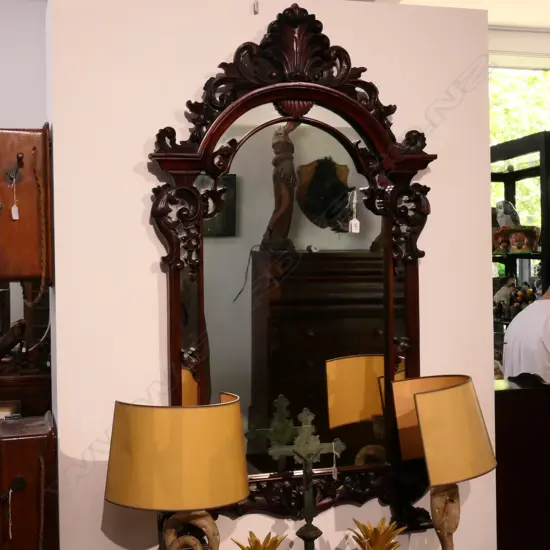 CARVED AND PIERCED MAHOGANY FRAMED MIRROR 1400 x 770mm
