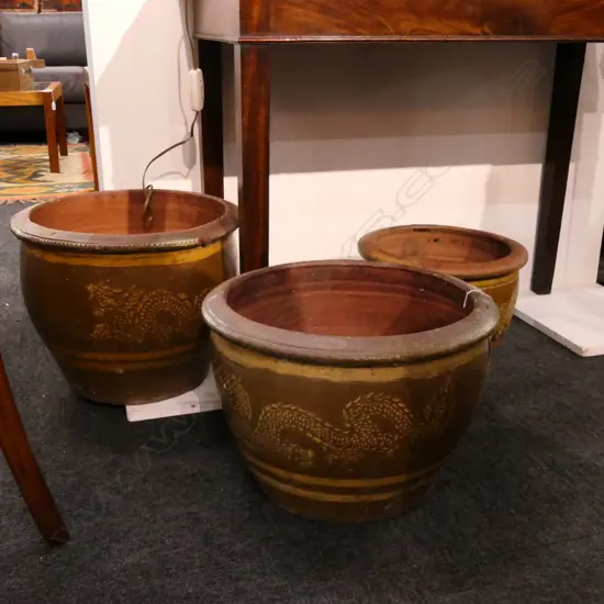 3 DRAGON POTS LARGEST 400MM DIA