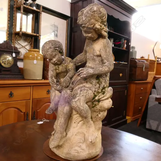 CONCRETE GARDEN ORNAMENT CHERUBS READING 600MM H