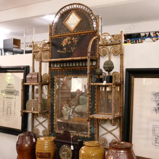 Refer Lot 916A R0031  VICTORIAN BAMBOO & LACQUER OVERMANTEL MIRROR