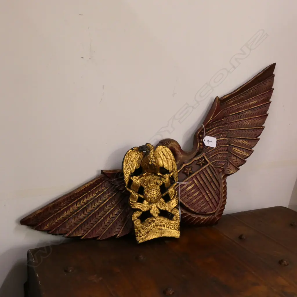 CARVED WOODEN EAGLE + GILDED CARVING  L 710 MM Image 1++